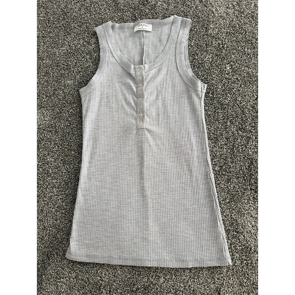 Zenana Tank Top Womens Size S Heather Gray Ribbed Henley Snap Front